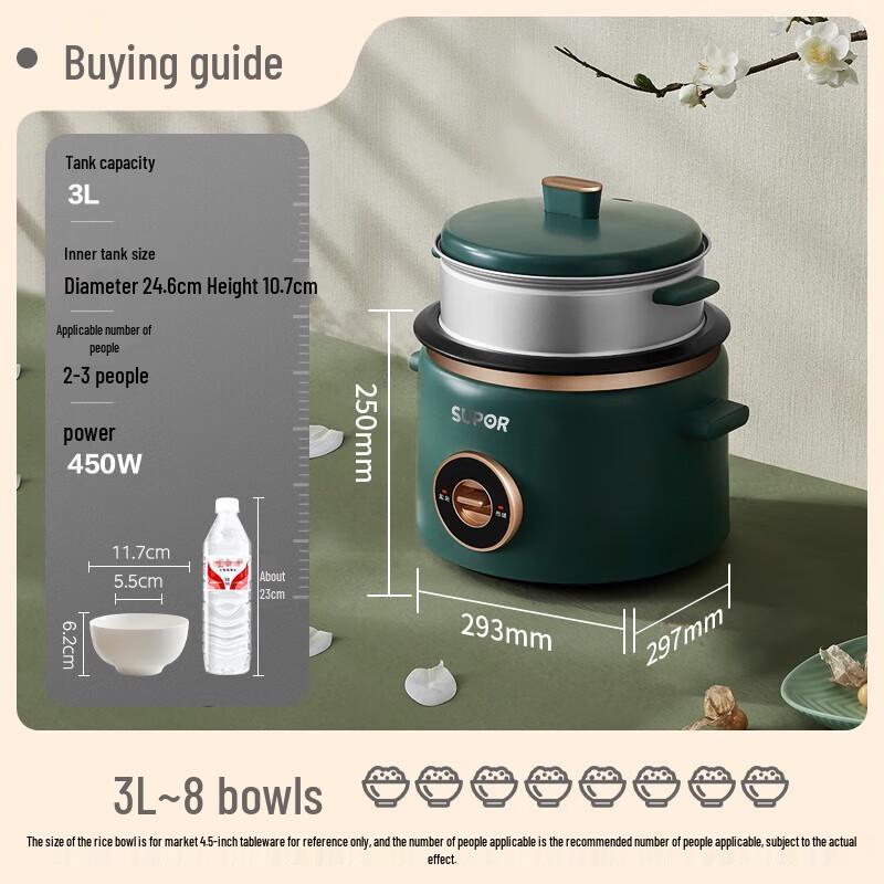 Supor 3L Mini Electric Rice Cooker with Steamer CN plug (adapter included)