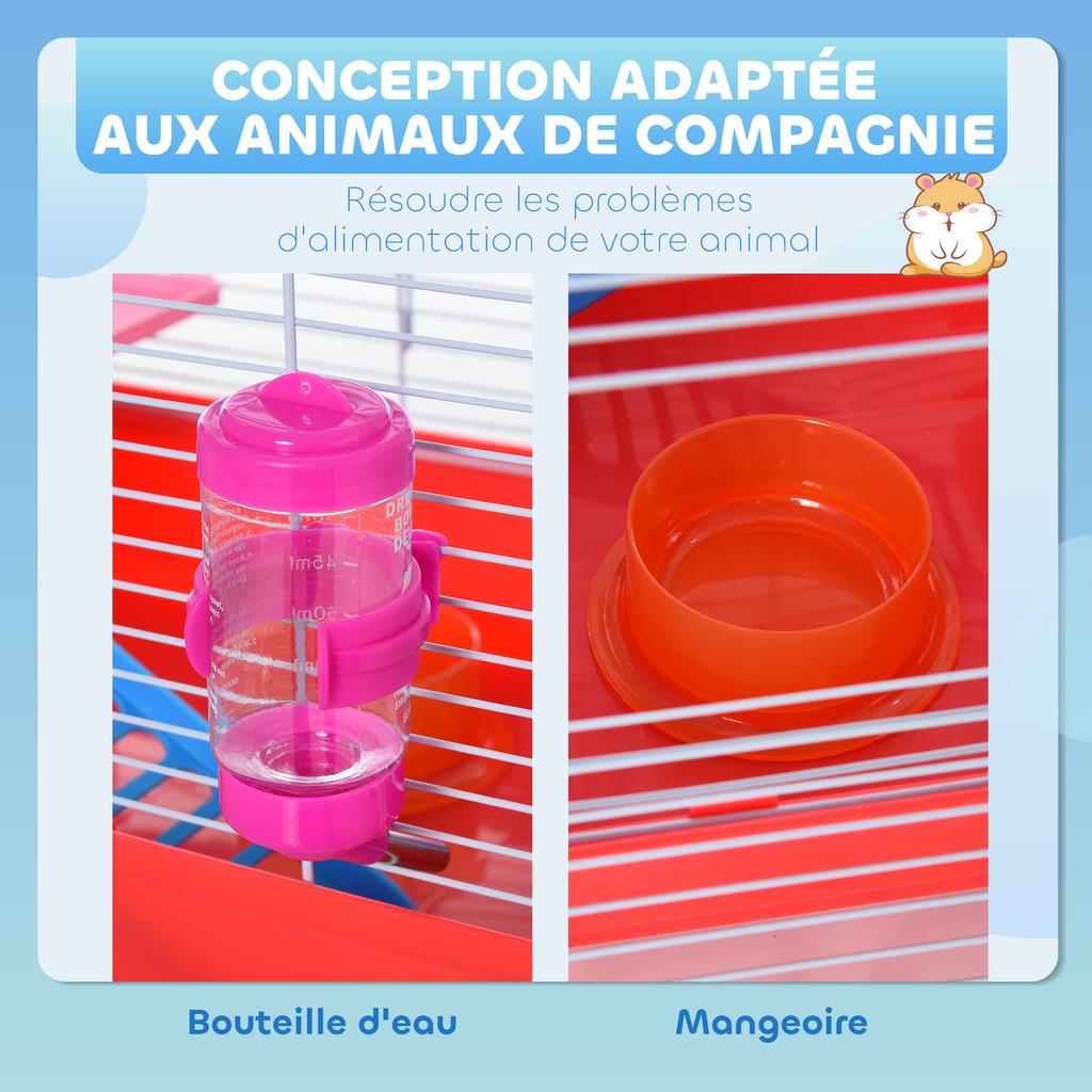 Hamster Cage, Small Gerbil Cage 2 Tiers Portable W/ Handle, Exercise Wheel, Water Bottle, Dishes