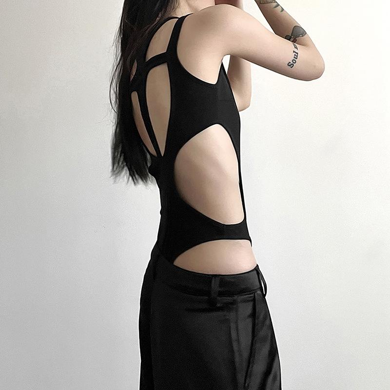 Y2K Summer Women's Solid Color Sexy Fashion Hollow Splicing Slimming and Slimming Jumpsuit