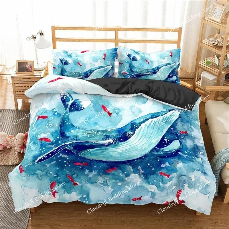 Set Biancheria da Letto Delfino dell'Oceano per Bambini Adulti Stile Boho a Tema Marino Copripiumino Microfibra Copripiumino Creature Marine Arredamento Camera da Letto