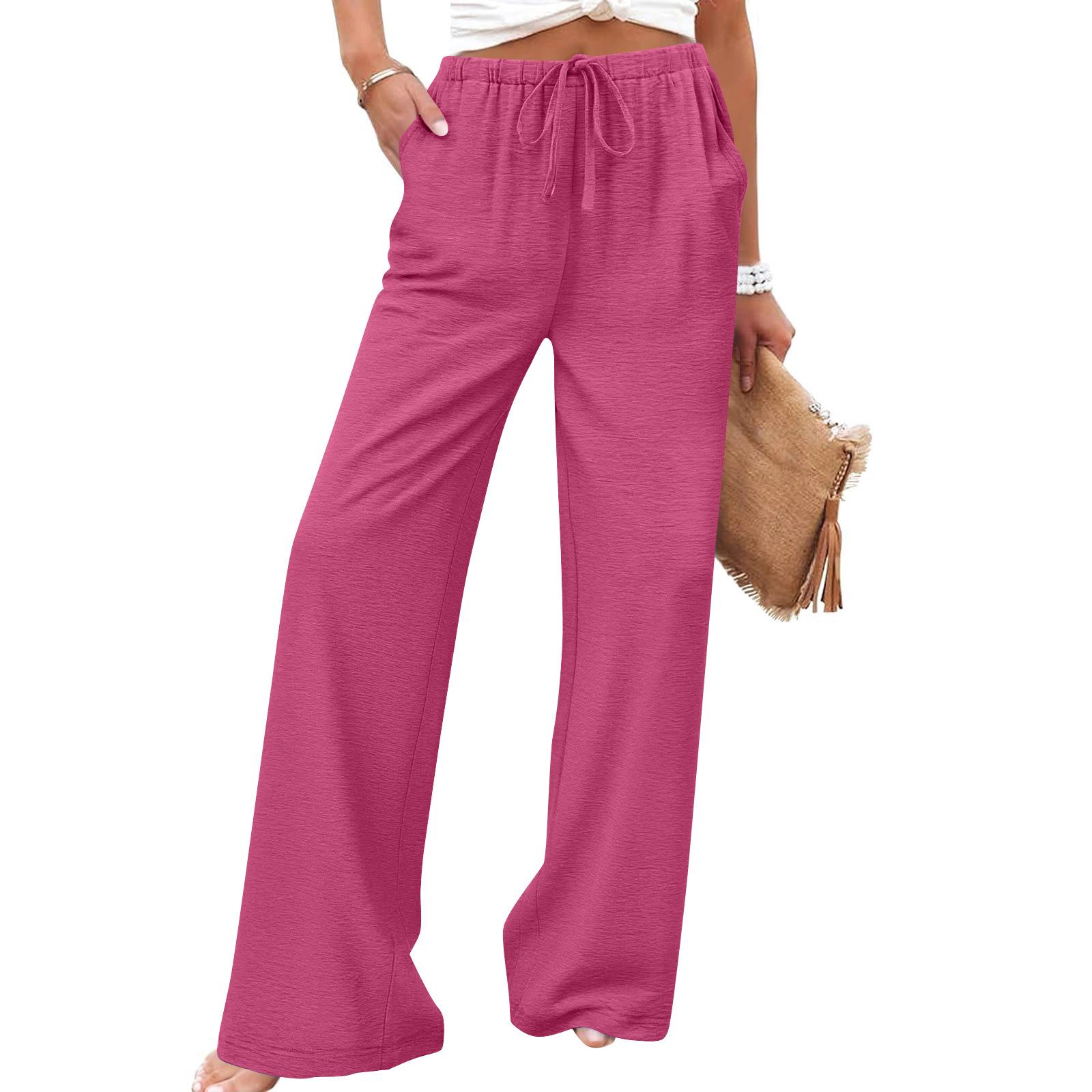 Women s Drawstring Straight Leg Casual Pants with Front Patch Pockets Flowy Everyday Trousers XXXXXL
