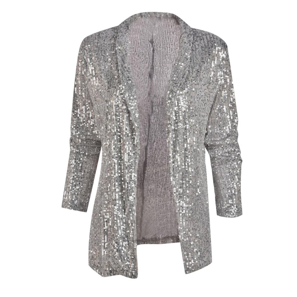 Women Sexy Glitter Sequins Performance Club Evening Cocktail Suit Party Coat