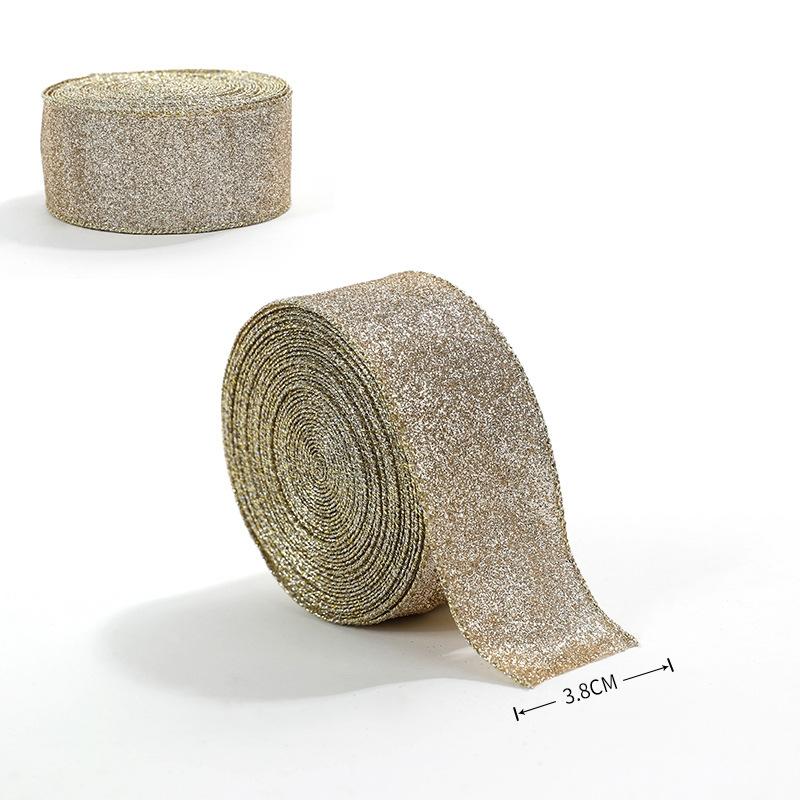 2m/2yard Christmas Ribbon Wire-Edged Woven Gold Glittery Christmas Ribbon for Christmas Tree Decorations Gift Wrapping DIY Bow