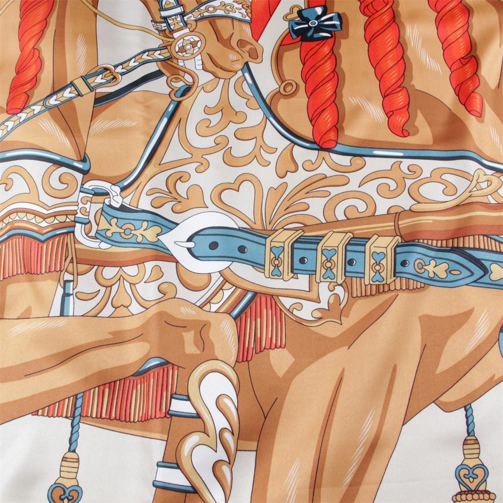 POBING Silk Scarf Women Large Shawls Spain Horse Print Stoles Square Bandana Luxury Kerchief Hijab Scarf Female Foulards 130CM