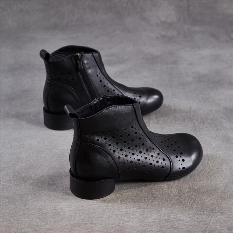 Johnature Pantofi de damă respirabili cu decupaje Piele naturală Confortabili Talpă moale Stil retro Cizme de vară