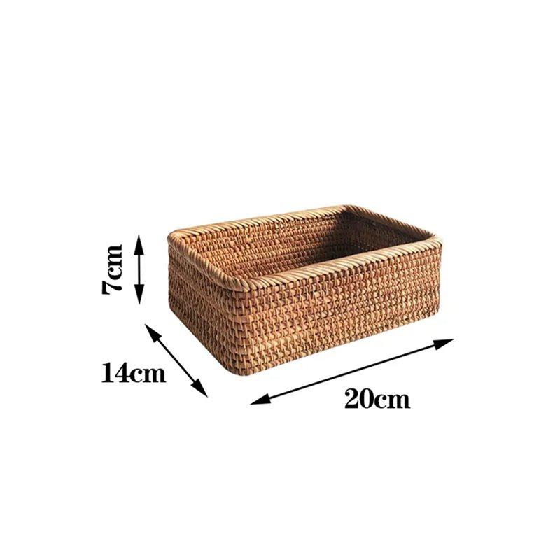 2X Hand-Woven Wicker Basket Fruit, Tea And Bread Basket Rectangular Storage Box For Cosmetics