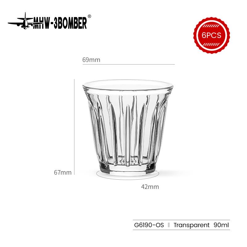 MHW-3BOMBER 6PCS Set Small Glass Cups 90ml/240ml Drinking Glasses Latte Glasses for Espresso Glass Cup Cafe Bar Gifts for Women