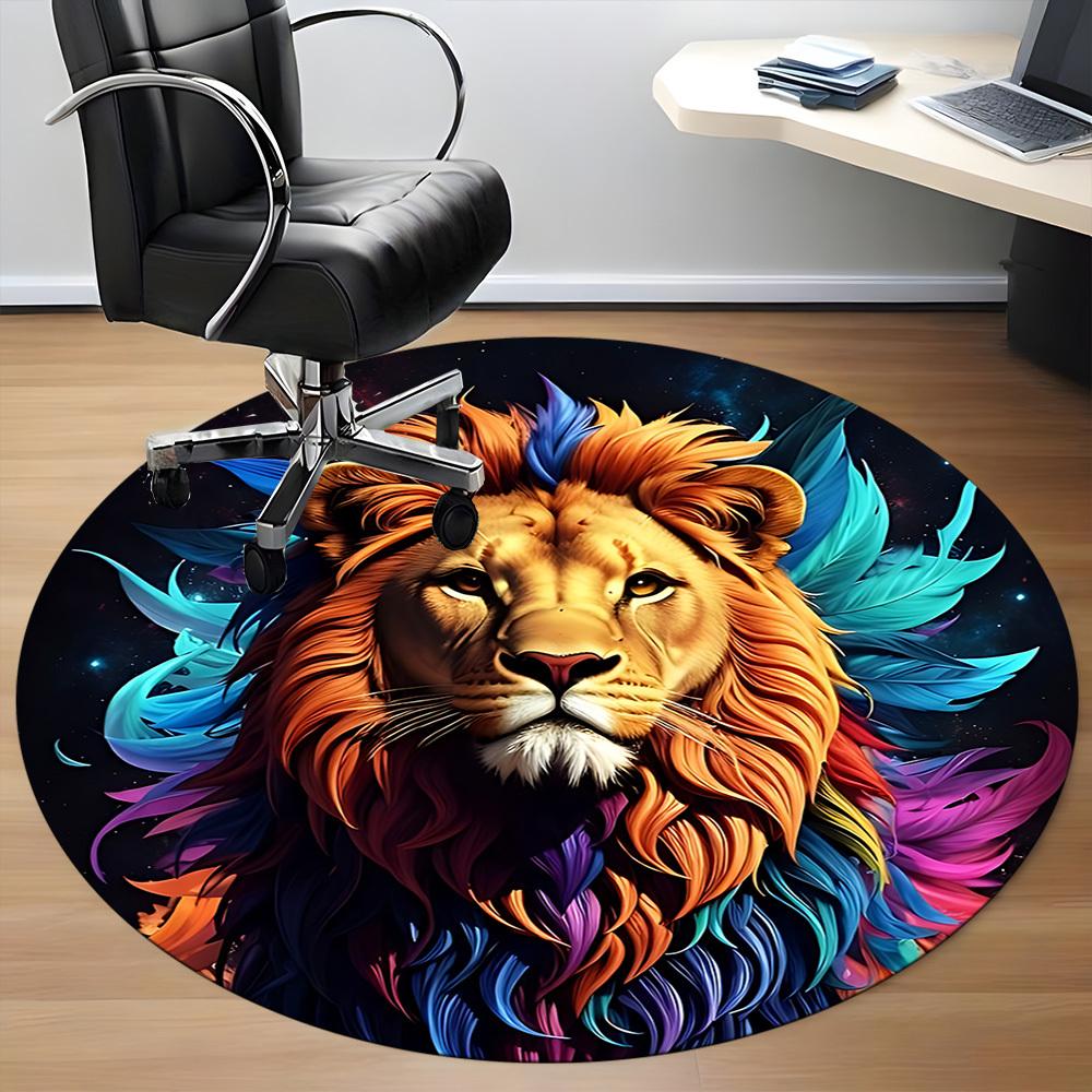 1pc Lion Feathers Office Round Area Rug,  Mat Suitable ForOffice, Under Office Chairs Bedroom Living Room Home Decor, Room Deco