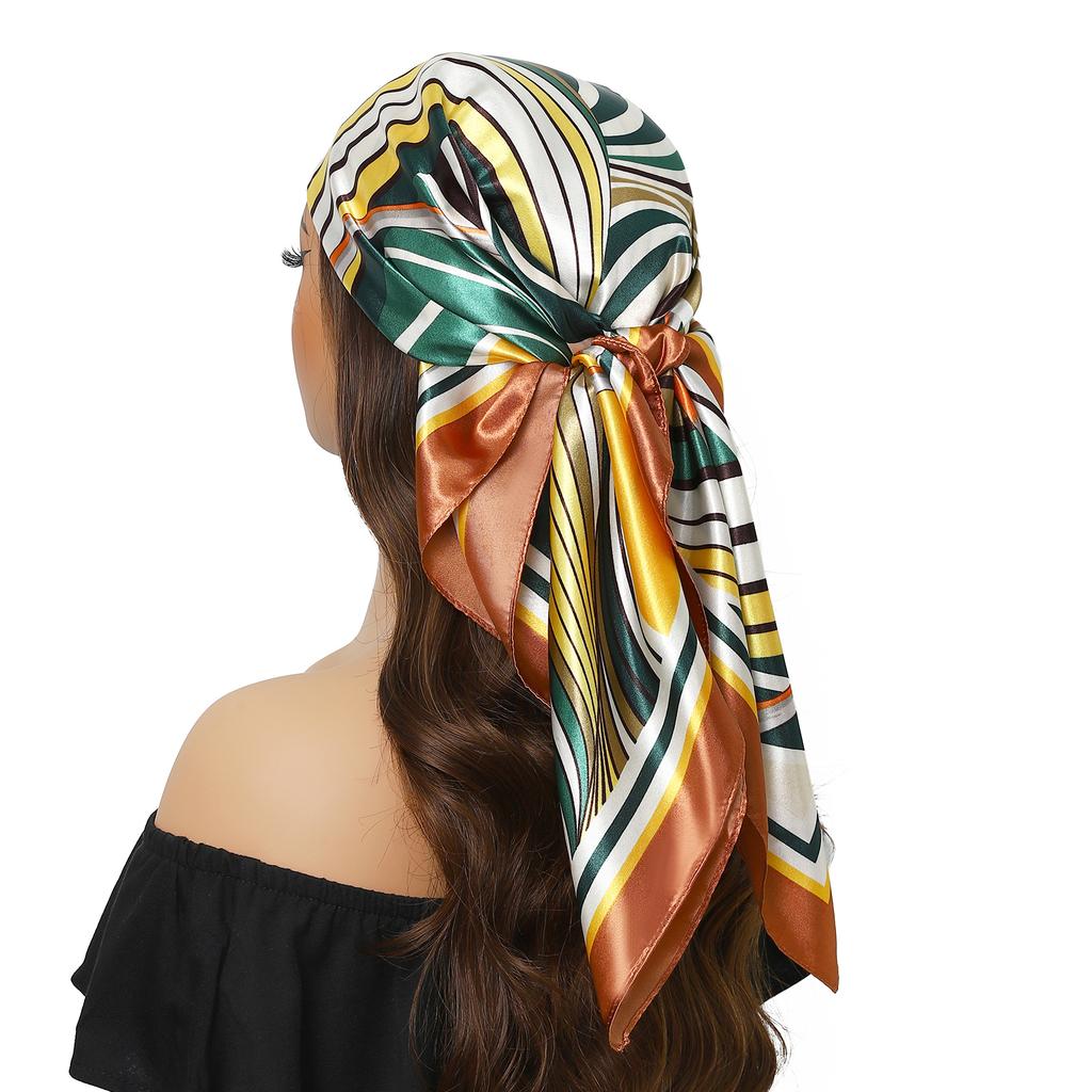 Fashion Square Silk Scarf Women Headband 90*90cm Print Neck Scarfs Office Hair Band Hand Kerchief Female Bandana Headwear