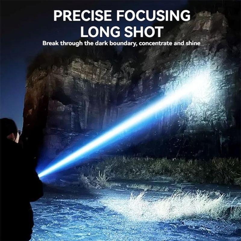 High Power Zoomable LED Flashlight, USB Rechargeable Torch with Power Indicator, Ultra Bright Long Range Lamp for Outdoor Camping