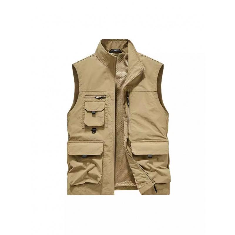 Four Seasons Men's Vest Thin Sleeveless Stand-Up Collar Multi-Pocket Quick-Drying Vest Large Size Vest