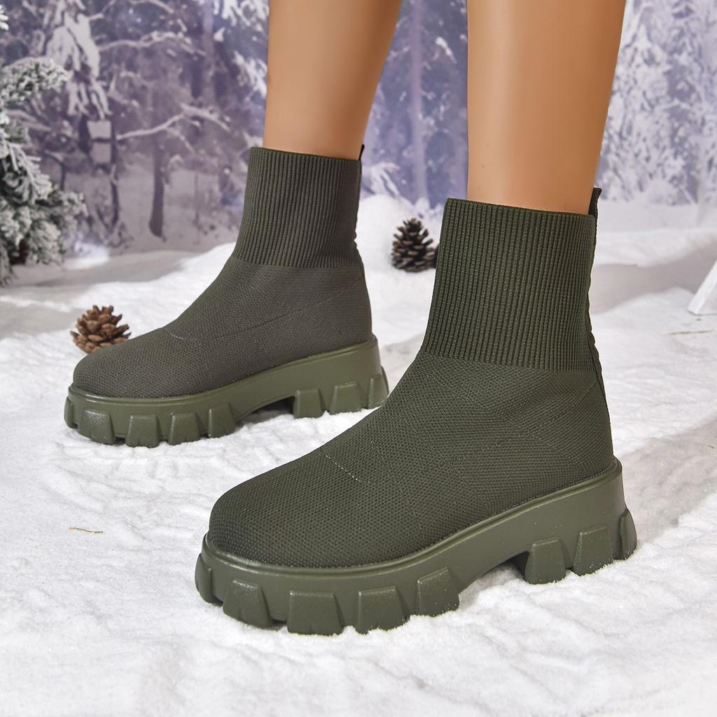 Martin Boots New Fashionable Round-toe Fly-knitted Thick-soled Plus-size Short Women's Boots