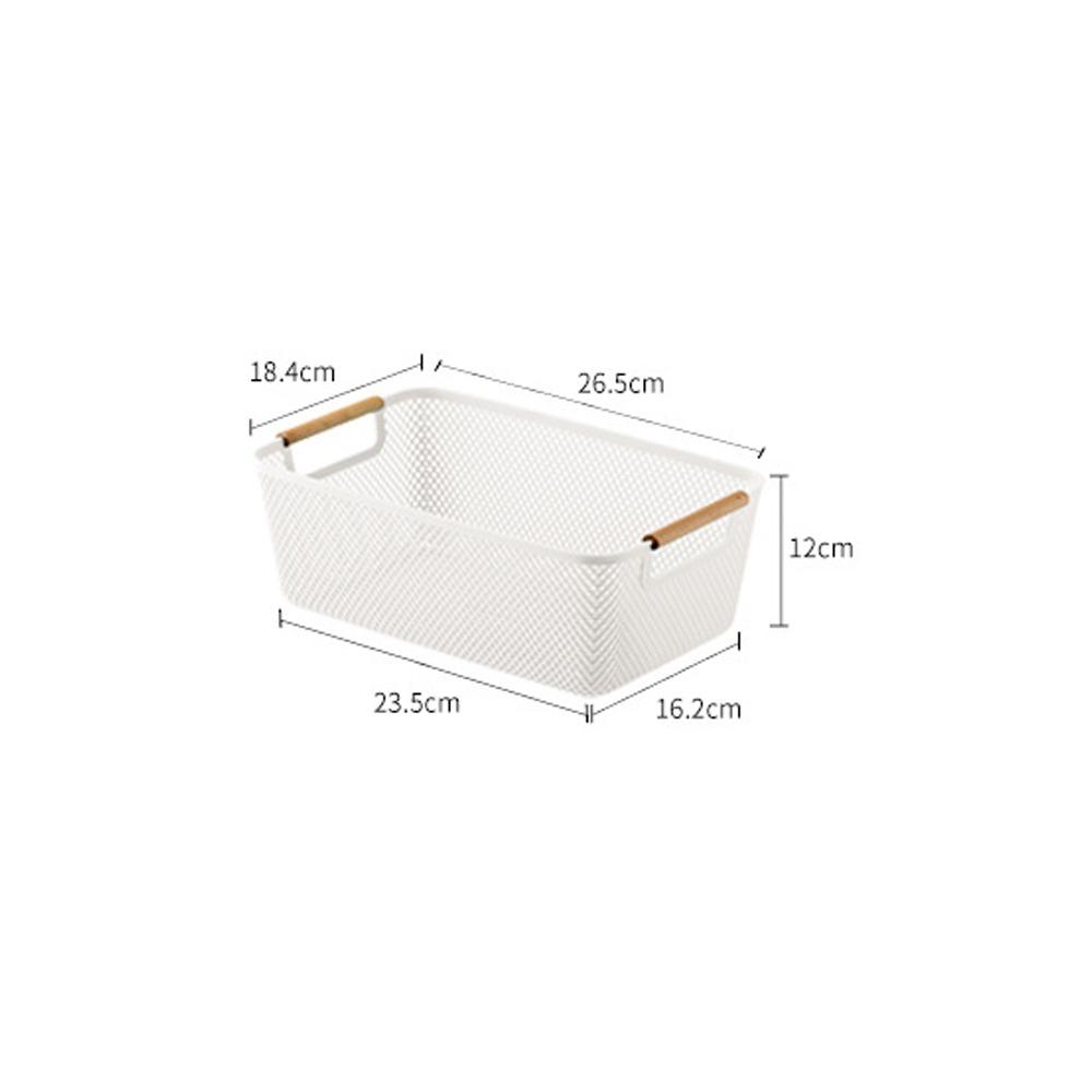 Wood Handle Sundry Storage Basket Rectangle Woven Mesh Basket Household Organizer
