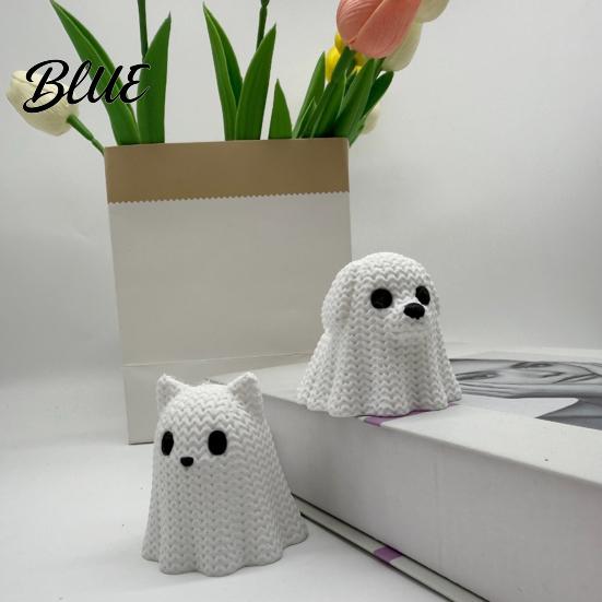 Stable Halloween Figurine 3D Printed Ghost Dog/Cat Ornaments Knitted Texture Animal Figure Decorations