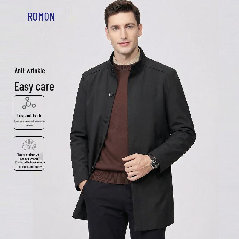 Luomeng Men's Business Casual Mid-Length Trench Coat