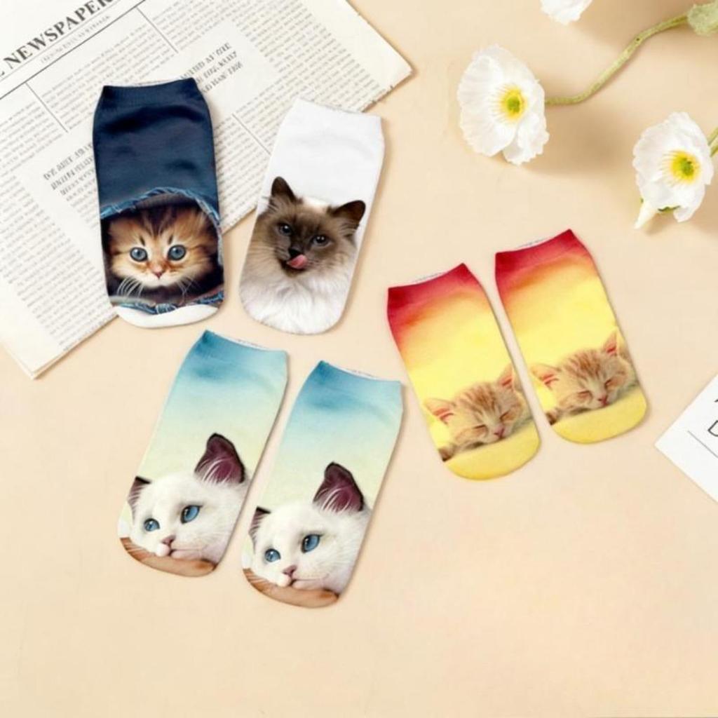 Women's 3D Printed Cute Cat Ankle Socks Digital Print Funny Novelty Short Socks Breathable Cotton Casual Daily Wear