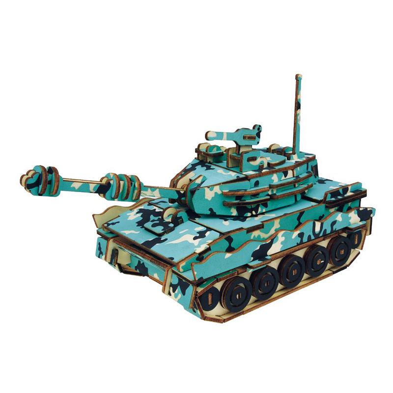 Children's 3D Wooden Military Tank Jigsaw Puzzle Model Toy