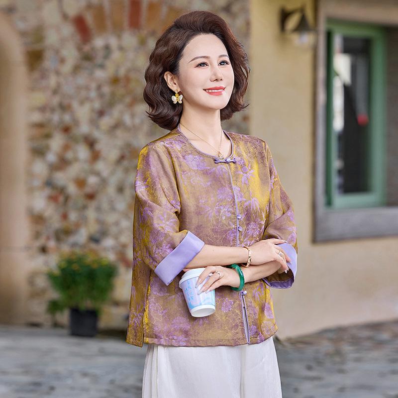 2026 Spring/Summer Chinese National Style Jacket for Middle-Aged & Elderly Women - Three-Quarter Sleeve