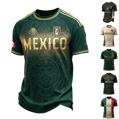Men's Casual Printed Crew Neck Lightweight Breathable Short Sleeve Shirt Soccer Themed Graphic Mexico Lettering Design