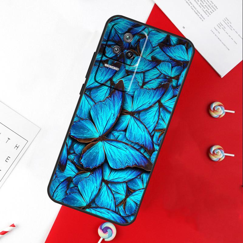 Luxury Blue Butterfly Butterflies Cover For Xiaomi 13T 11T 12T 14T Pro 13 14 15 Ultra POCO X7 Pro X3 X5 X6 F5 F6 M6 Pro Case