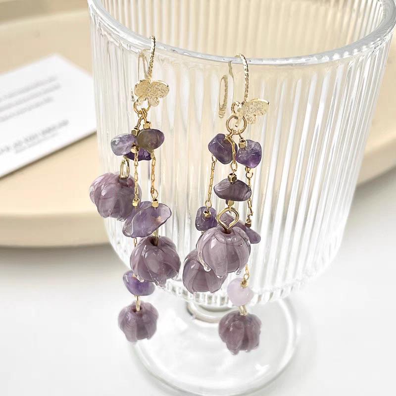 Bai Lu Lila Maiglöckchen Quastenohrringe - Urlaubsstil, Lange, Hochwertige Damenohrringe