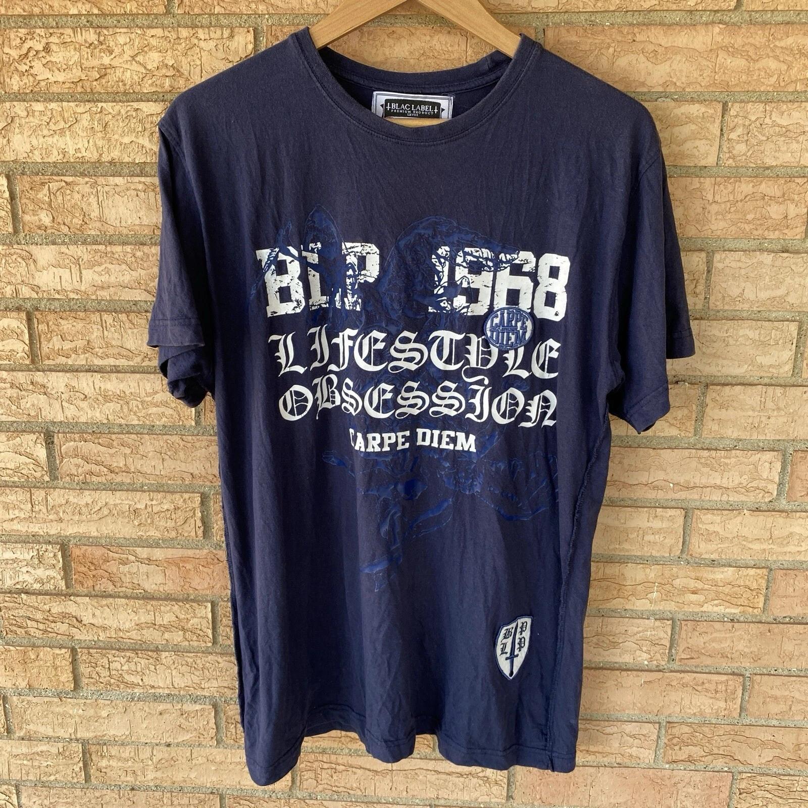 

Blac Label Carpe Diem Graphic T-Shirt Old English Font sz Large Grunge Punk Y2K 4XL