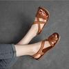 Johnature Simple Genuine Leather Flat Sandals Casual Solid Color Soft Sole Comfortable Versatile Women Shoes
