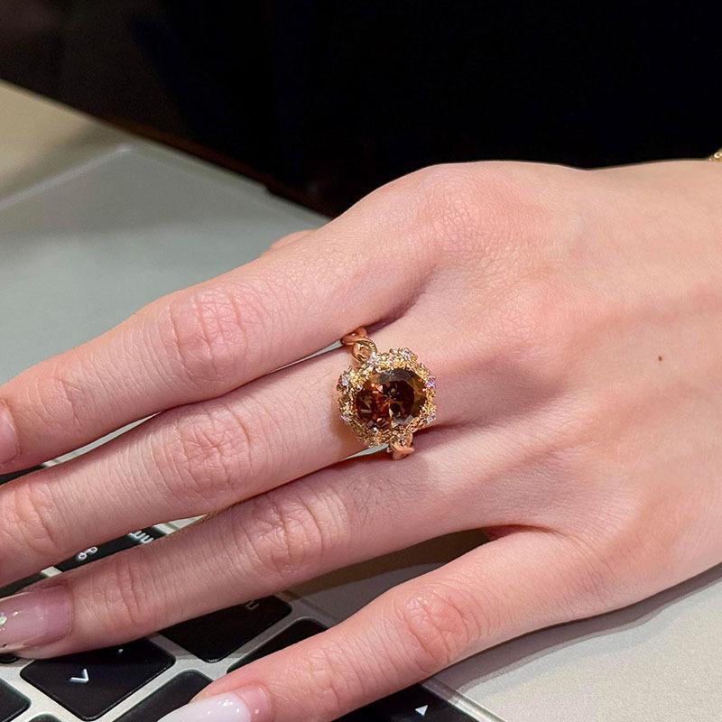 Classic inlay diamonds small flower ruby dark gemstone rings for women high-end and exquisite ring adjustable banquet jewelry