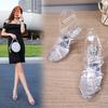 Riemchen-Sandalen mit Kristall-Details, transparent, modisch, mittlerem Absatz, Stiletto-Absatz