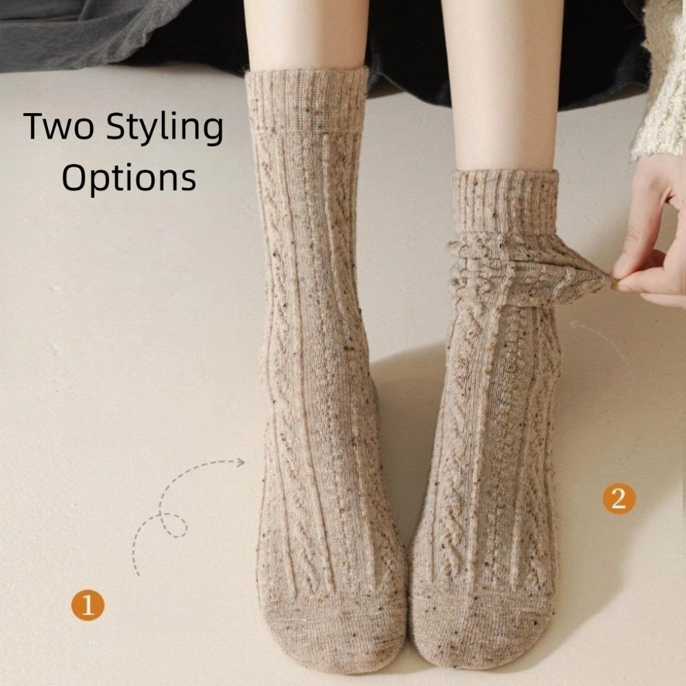 Skarpetki zimowe w jednolitym kolorze zatrzymujące ciepło, skarpetki do połowy łydki, nowe pluszowe skarpetki wełniane dla kobiet i dziewcząt