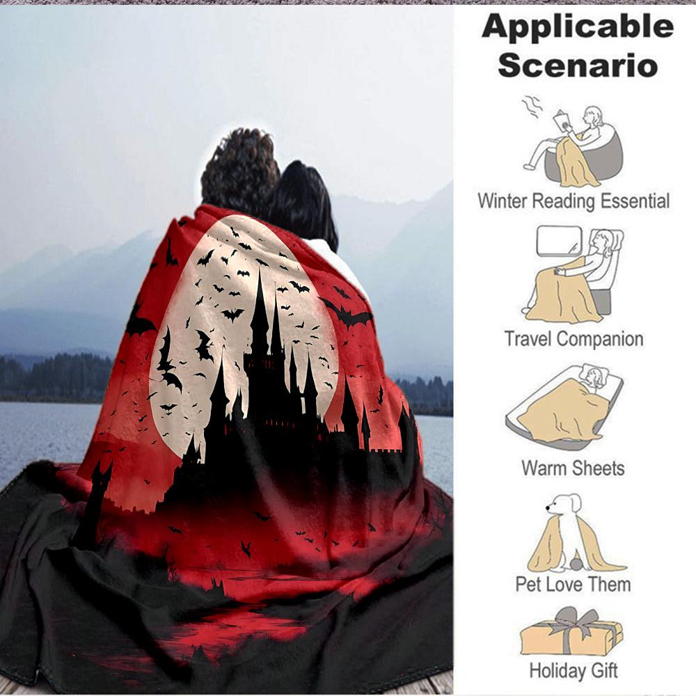 1pc Moonlit Castle Lightweight Flannel Blanket, Comfortable and Warm Blanket, for Office and Camping Sofa Bed, Livingroom038