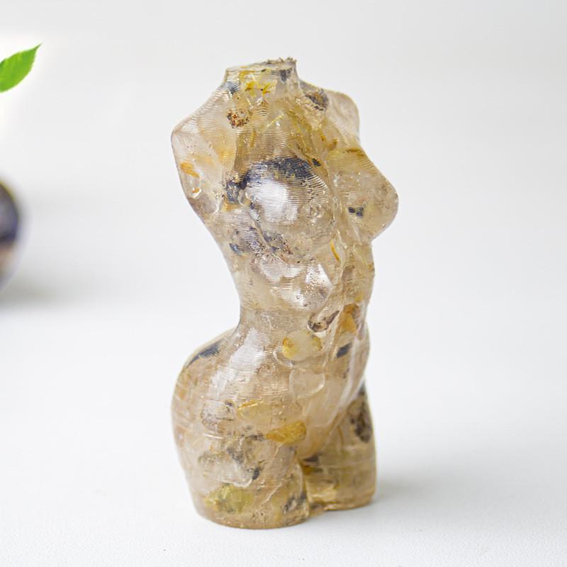 Resin Art Sculpture Of Female Figure With Natural Water Crystals For Desk Display