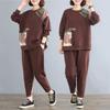 Plus Size Women's Suit Covers Big Belly and Fat Spring and Autumn Fashion Loose Long-sleeved Casual Two-piece Set