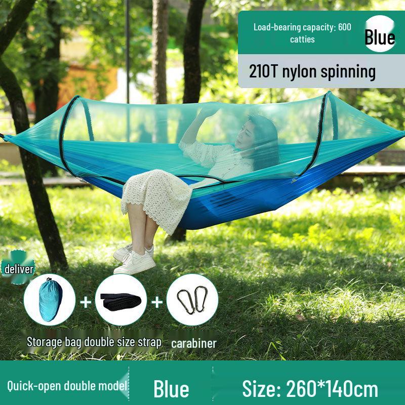 Portable Tear-Resistant Outdoor Hammock with Mosquito Net, Sun Protection, and Anti-Rollover Design for Single/Double Person Camping Swing