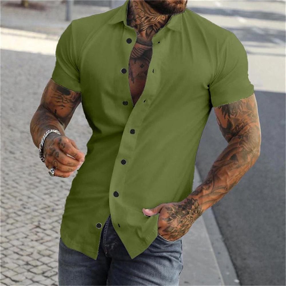 Men's Summer Short Sleeved Solid Color Lapel Shirt, Comfortable, Soft, Fashionable and Casual, 9-color Short Sleeved Button