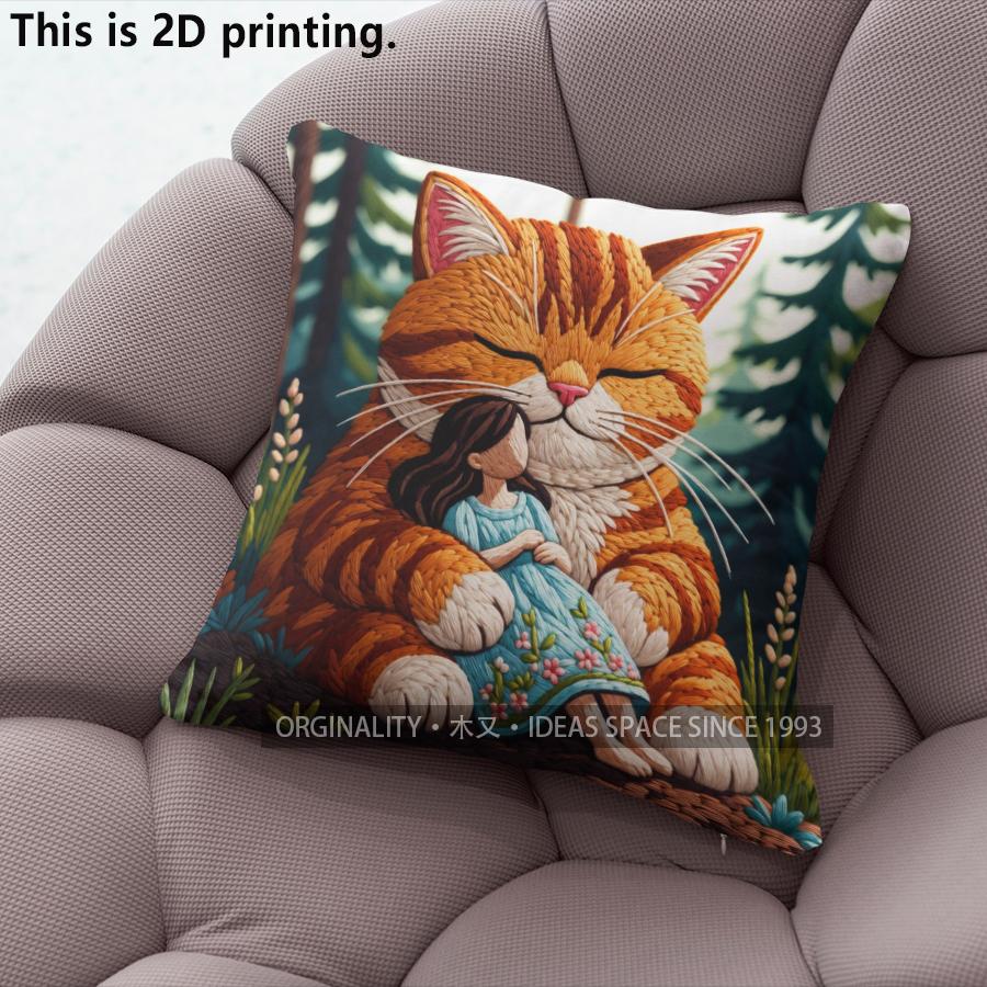Süße Waldkatze Mädchen Druck Kissenbezüge Muster Kissenbezug Geeignet für Sofa Schlafzimmer Auto Kissenbezug