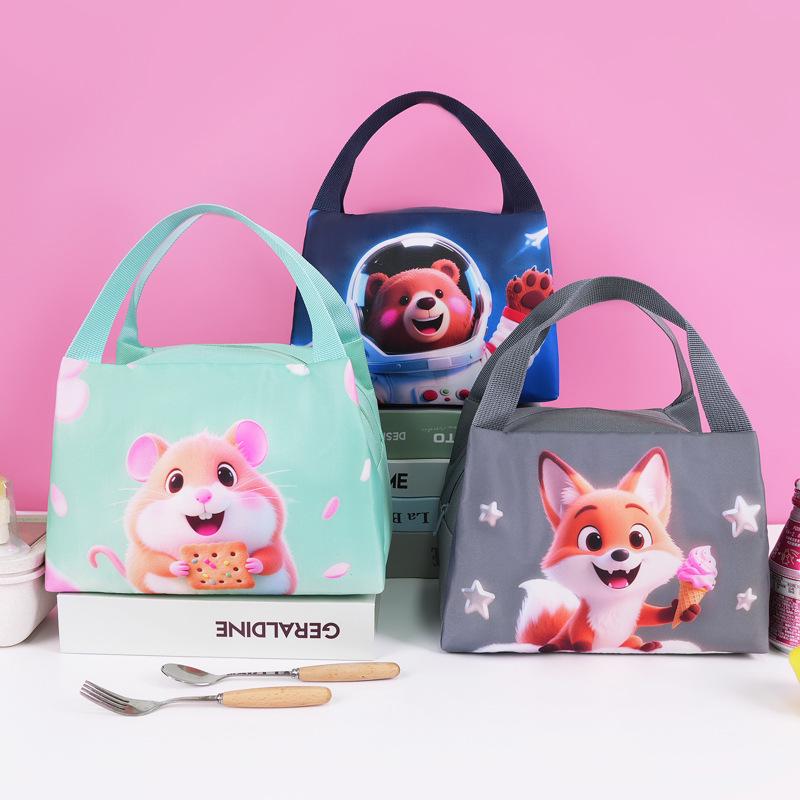 Stylish Large-Capacity Insulated Lunch Bag for Kids, Oxford Cloth, Includes Fresh-Keeping Ice Pack