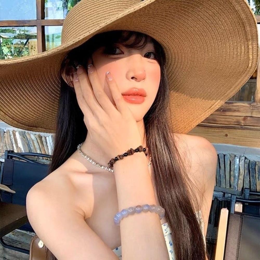 

Simple Wide Brim Sun Hat UPF50+ Oversized Beach Hats New Floppy Straw Hat Beach Vacation бежевий