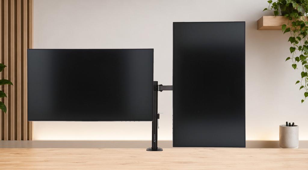 New Triadyn DuoClamp Desk Mount for Two Monitors or TVs 17-32" Ergonomic Adjustable Swivel TRD-BLK-2ST-17"-32"
