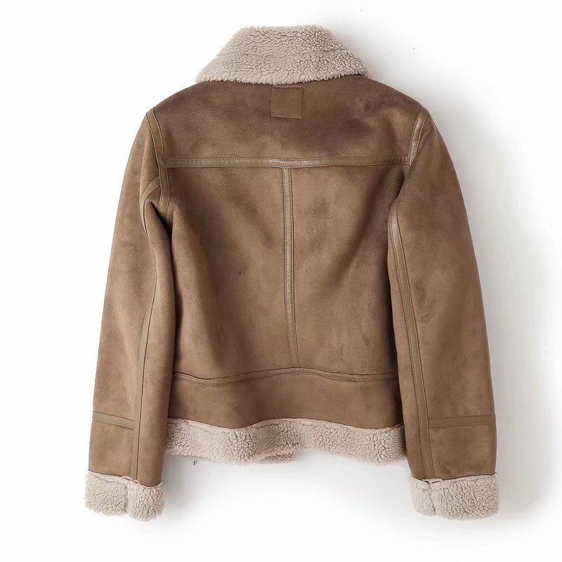 Damen Winter Wildleder Motorradjacke mit beidseitigem Pelzfutter