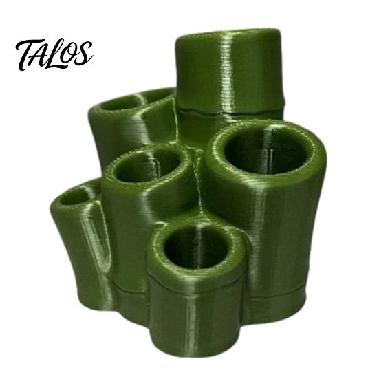 Modern Vanity Accessory Toothbrush Holder, Green Bamboo Shape, 6 Slot Storage Tongue Scraper Rack Organizer, for Bathroom Countertop Razors And Makeup