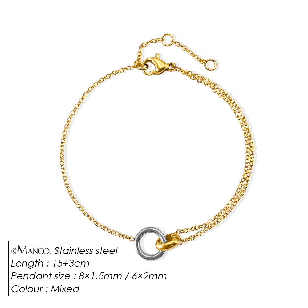 EManco Elegant 14K Gold-Tone Double Ring Clasp Stainless Steel Women s Bracelet Stainless Steel Women s Simple Fashion Jewelry