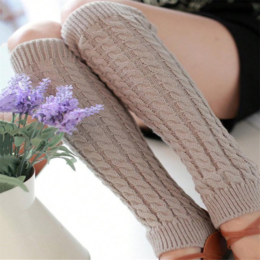 1PC Gaiters Boot Cuffs Woman Thigh High Warm Knit Knitted Knee Socks Black Leg Warmers for Women