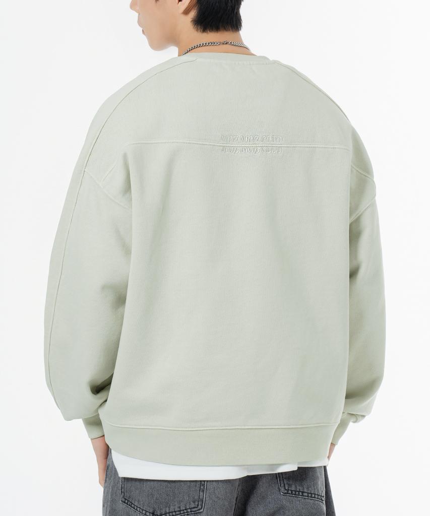 MOZMOZ Heavy Weight Pigment Back Embroidery Cutout Oversized Sweatshirt Beige
