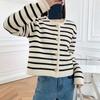 Original Niche Design Gold Button Striped Knitted Cardigan Women Knitted Sweater Casual Long Sleeved Sweater Cardigan Female Top