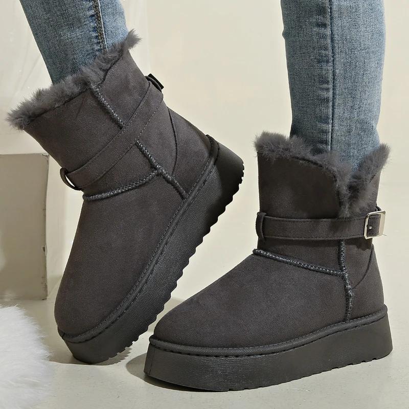 Women's Thick Bottom Mid-Calf Fleece Lined Snow Boots Winter Warm Long Boot Round Toe PVC Outsole Comfortable Leisure Style