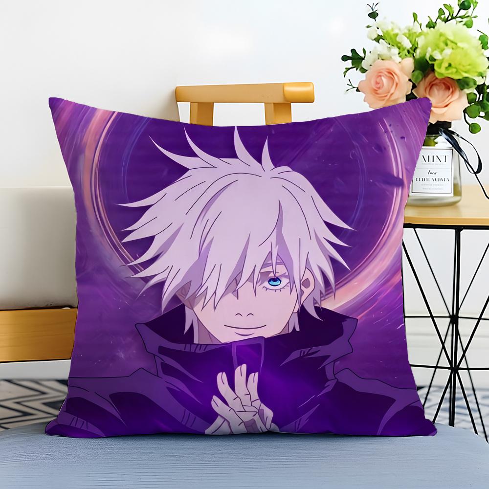 J-Jujutsu Kaisen Cushion Cover Washable Linen Pillowcase Soft For Sofa Bed Cozy Home Room Decor