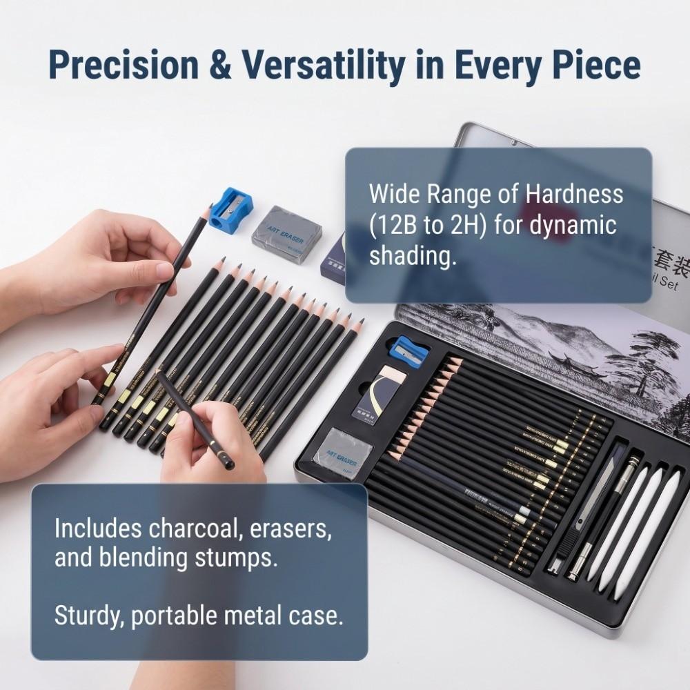 29PCS Multiple Hardness Grades 29pcs Sketch Pencil Kit Charcoal Sketch Pencils  Sketch Learning