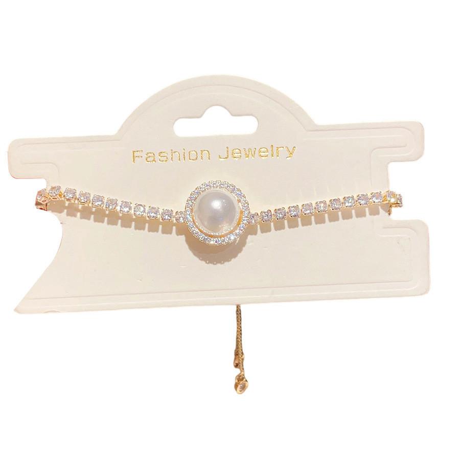 Elegant Zircon And Artificial Pearl Chunky Bracelet With Geometric Style For Ladies