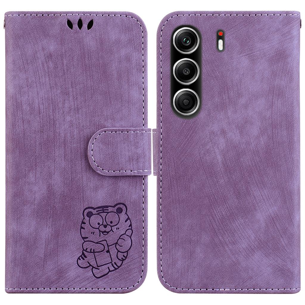 For TECNO Camon 40 Pro 5G/4G Wallet Case Tiger Imprint Leather Shockproof Phone Cover with Wrist Strap